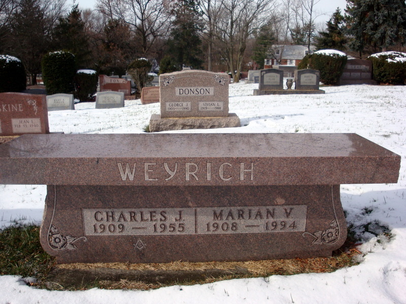 Tombstone Tuesday: Charles J WEYRICH (1909-1955) and Marian V NELSON WEYRICH SCHAEFER (1908-1994)